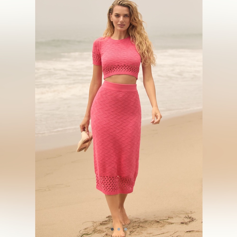 NWT Anthropologie Peixoto Leni Knit Midi Skirt Pink Sz Large